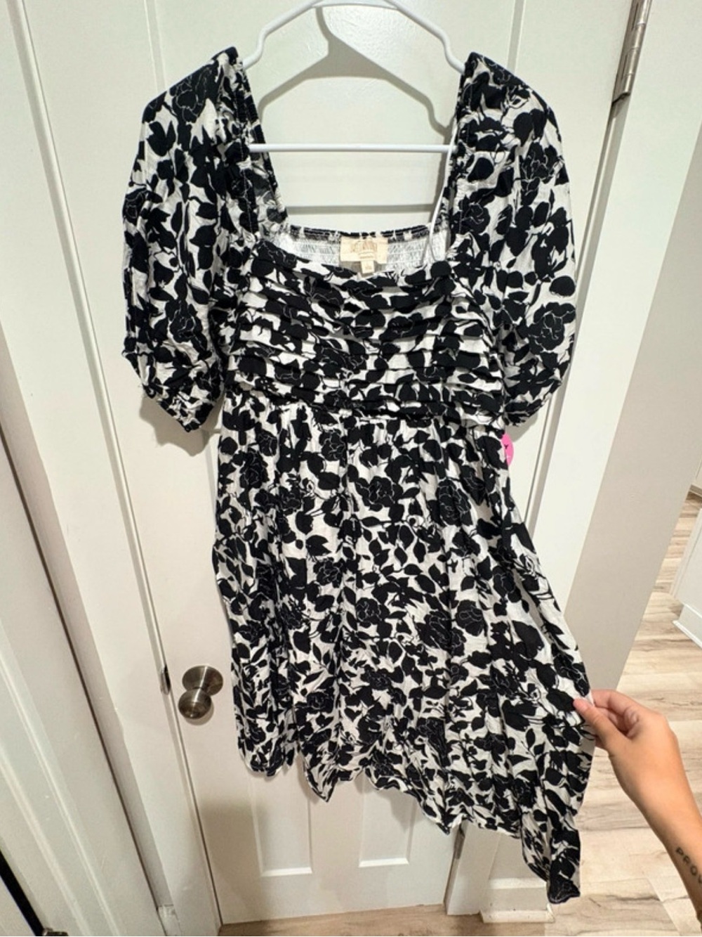 Sweet Wanderer Black and White Floral Mini Dress